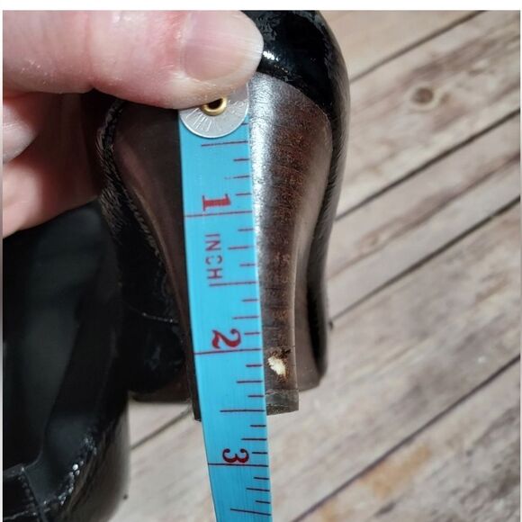 Tory Burch black patent logo Caroline wedge heels 8.5 - Picture 6 of 7
